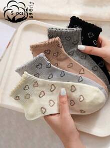 5 Pairs Solid Color Versatile Socks, Breathable, Comfortable, Absorbent Short Socks Suitable For Daily Wear, Sports, Office, Casual Style, All Seasons