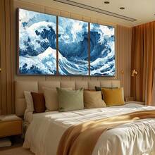 Decorative Frame Blue Waves MDF Mosaic Living Room Bedroom Office HD Print - 白色 - 查看 3