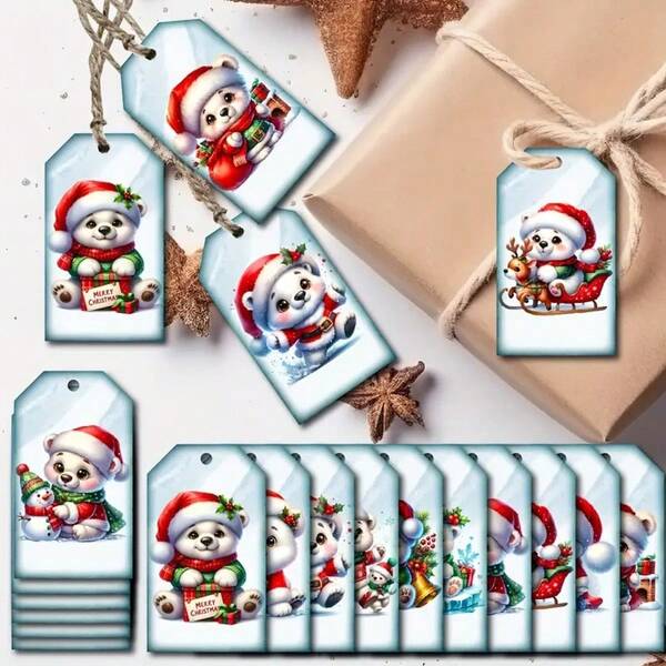 20 قطعة من علامات هدايا الدب الخشبية لعيد الميلاد، علامات ديكور عيد الميلاد الخشبية، للهدايا، لا تحتاج إلى كهرباء أو ريش، مناسبة لهدايا عيد الميلاد