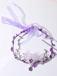 1件套梦幻蝴蝶翅膀树叶皇冠水钻发箍，公主风头饰，适合新娘、伴娘、婚礼、派对、拍照、节日、假日佩戴，是理想的礼物之选。 - 彩色 - 查看 9