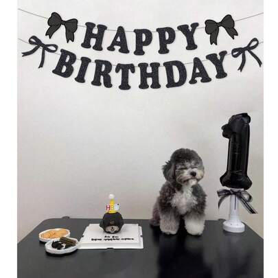 Bộ trang trí tiệc sinh nhật nơ đen trắng kèm vòng hoa biểu ngữ chúc mừng sinh nhật cho đám cưới, tiệc cô dâu, tiệc sinh nhật, tiệc độc thân, bao gồm trang trí tiệc sinh nhật theo chủ đề nơ