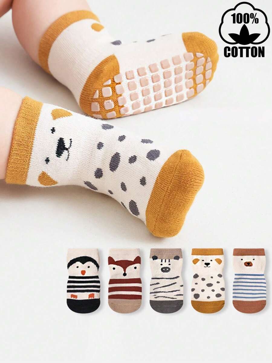 5 Pairs Cotton Baby Anti-Slip Floor Socks, Cartoon Toddler Non-Skid Breathable Socks - Multicolor - View 1