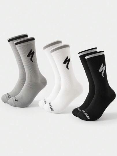 1 Pair/2 Pairs/3 Pairs All Season Men's Lightning Cycling Compression Socks, Suitable For Mountain Biking, Road Cycling, And All Outdoor Sports, Fall Socks