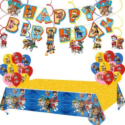  Paw Patrol Theme Birthday Party Atmosphere Decoration Banner Balloon Background Set Ceiling Spiral Hanging Decoration,Perfect Party Birthday Themed Balloon Decoration Supplies