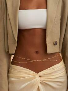 1 Piece Women's Belly Button Chain Waterproof Body Chain Women's Adjustable Waist Bead Chain Belt Layered Sexy Bikini Bra Beach Body Jewelry Suitable For Girlfriends Small Gifts - 金色 - 查看 4