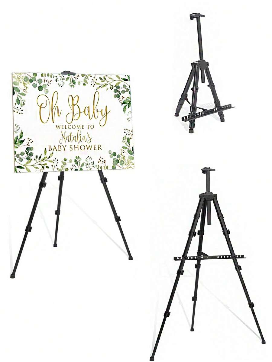 1 件 63 英寸/14.6 英寸可折叠画架，婴儿淋浴标志画架 - 便携式展示架 - 承重 5 磅，适用于婴儿淋浴派对横幅和海报展示可调节金属三脚架地面和桌面画架，大型落地可调节金属绘画画架三脚架黑色底座复活节礼物，婚礼基础画架即时落地海报轻便可折叠生日婚礼户外装饰 - 彩色 - 查看 1