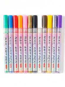 12支/套美甲笔，0.7毫米丙烯颜料笔，防水美甲马克笔，速干点彩笔和勾线笔，精准3D美甲马克笔，适合家庭和美甲沙龙DIY，细节丰富且持久耐用 - 彩色 - 查看 9