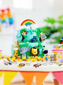 18 pezzi Portachiavi carini a tema animali della giungla, bomboniere per feste allo zoo, anelli portachiavi di animali selvatici con etichette in carta marrone e sacchetti in chiffon bianco, adatti per decorazioni per feste di compleanno di baby-sitter, decorazioni per feste di famiglia a tema animali della giungla, portachiavi di leoni, giraffe, elefanti, decorazioni per feste in stile selvaggio