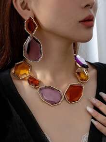 1 Set Fashionable & Versatile Exaggerated Summer Vibrant Earrings & Necklace - Multicolor - View 2