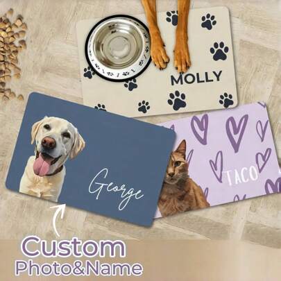 1pc Custom Pet Food Mat,Personalized Pet Photo + Name Mat,Personalized Dog Feeding Mat ,Custom Cat Floor Placemat ,Custom Dog Bowl Mat ,Personalized Cat Mat,Fashionable, Colorful, Cute,Unique Personalized Customized Gifts,Unique Gift For Pet Lovers,Ideal For Christmas