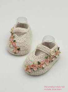 1双手工花卉图案针织学步鞋/婴儿地板袜