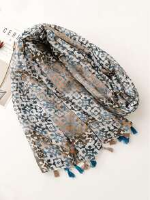 1 件几何图案和花卉流苏轻质夏季围巾/披肩，适合女士日常穿着和旅行