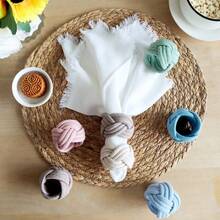 6pcs/Set Handmade Woven Flower Shaped Napkin Rings, 1.57*1.97inch (4*5cm) Thick Rope Woven Napkin Rings, Farmhouse Napkin Rings For Thanksgiving, Birthday Party, Wedding Table Decor