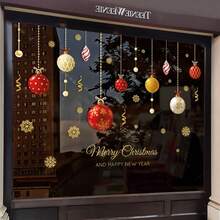 1pc Christmas Decoration Window Cling, Static Sticker Suitable For Stores And Homes, Waterproof Plastic Holiday Decor With Painted Ribbons, Snowflakes And Holiday Ornament Glass Surface Decor, Ideal For Holidays