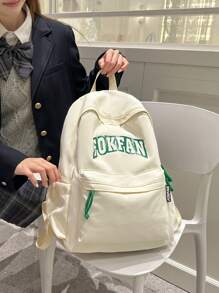 1 件多功能背包，简约休闲风格纯色面料，多个口袋，拉链装饰，可打开，大容量，独特字母印花，时尚舒适，可调节肩带，轻便方便，适合青少年、学校、运动、旅行，用途广泛 - 白色 - 查看 6