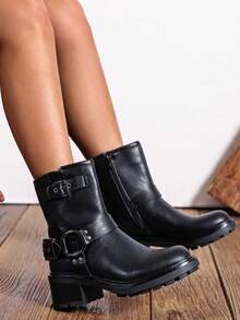 Stylish Classic Chunky Heel Ankle Boots - Black - View 1