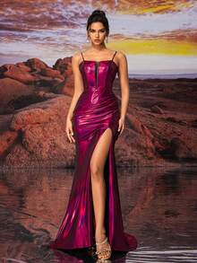 Slip Dress Sparkly Sexy Design Back Carved Formal Evening Dress Party Dress Wedding Guest Dress Evening Dress - Red - View 2