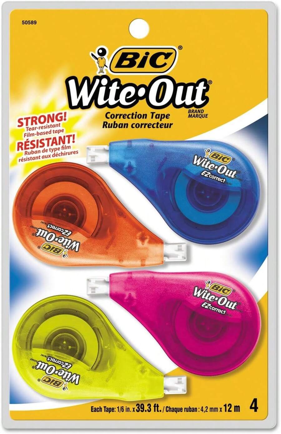 WOTAPP418 Wite-Out EZ Correct Correction Tape, Non-Refillable, 1/6-Inch X 400-Inch, 4/Pack,9596001