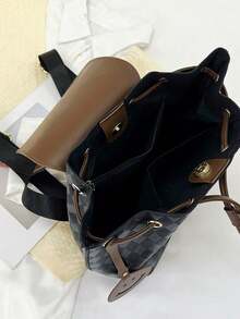 1pc PU Rhombus Pattern Drawstring Flap Women's Fashion Backpack, Suitable For Daily, Travel, Holiday Gift, Commuting - Multicolor - View 3