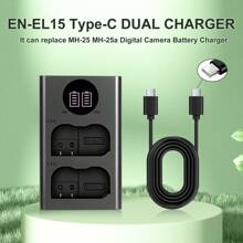 EDEKOY EN-EL15 EN-EL15a 电池（MH-25，MH-25a 充电器）适用于尼康 D500、D600、D610、D750、D800、D800E、D810、D810A、D850、D7000、D7100、D7200、Z5、Z6、Z7、Z6II、Z7II、Z8 相机 - 黑色Typec-Typec - 查看 1
