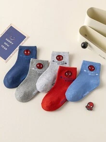 Marvel 5双装儿童短袜，超级英雄卡通透气男童袜 - 彩色 - 查看 10