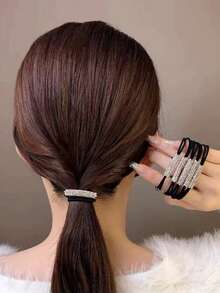 5 件/套水钻装饰发带，女士奢华闪亮弹力发带，高弹力马尾辫夹，发饰，发圈，发圈，发绳