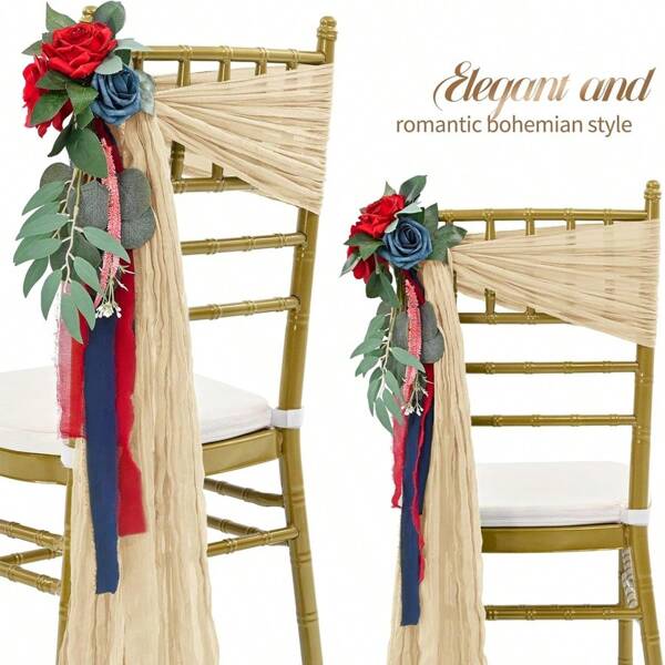 1 pieza Cinta para silla con lazo de tela de queso multicolor, adecuada para decoración de sillas en pasillos de boda, fiestas, eventos y banquetes