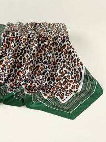 1 buc Eșarfă pătrată pentru femei, la modă, 90 cm, bandană imprimată, primăvară/vară, eșarfă din satin cu lanț leopard