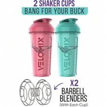2 Pack 28oz Fitness Shaker Bottles With Stainless Steel Whisk Balls, Leakproof Protein Mixer Cup For Gym Workout School Travel, Includes Cleaning Brush & Wide Mouth Design For Easy Mixing - 3)粉紅色/綠松石色 - 查看 3