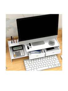 Soporte de escritorio multifuncional, soporte de escritorio apilable de varias capas, combinación libre de material de oficina, cómodo, Para Monitor De Computadora,Soporte de Madera para Monitor Laptop Multiusos Oficina Escritorio Organización - Blanco - Ver 3