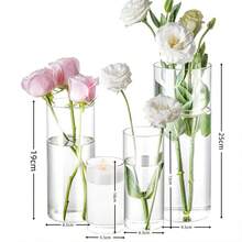 Juego de 3/6/10 jarrones cilíndricos de vidrio tipo muñeca rusa, soporte para velas tipo huracán para velas de pilar o flotantes, jarrón alto transparente para centro de mesa, jarrón redondo para decoración de mesa en bodas, aniversarios y eventos en el hogar, decoración de habitación, florero de vidrio