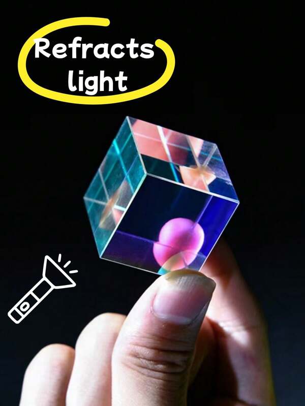 Prisma captador de luz solar de doble refracción cúbico, cubo óptico de colores para decoración de escritorio, regalo educativo