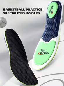 1 Pair Unisex Sports Anti-Twist High Elastic Shock-Absorbing Arch Support Deodorizing Anti-Slip Full-Length Insoles, Comfortable, Fit For Basketball Shoes, Badminton Shoes - Black - View 2