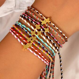 Spring Bohemian Style Woven Bracelet - Cross Bracelet, Fashion Jewelry Bracelet, Perfect Gift For Friends, Family, Mother's Day, Suitable For Daily Wear
