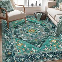 Runner Rug Hallways, 2'6x10' Washable Non Slip Kitchen Runner Rug, Long Boho Vintage Rust Hallway Stair Ultra Soft Print Floor Carpet Bedroom Bathroom Laundry Room, Home Decor - Teal/Multi - View 9