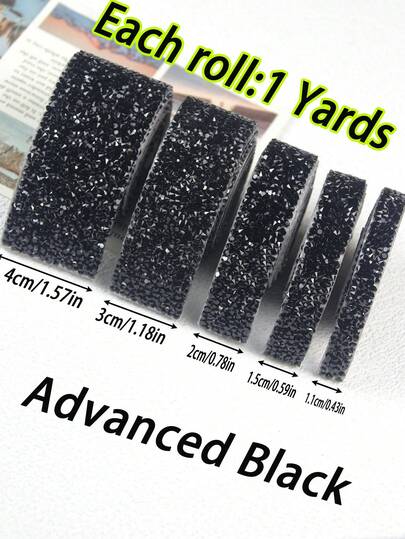 1卷DIY黑色自粘水钻胶带，黑色AB水钻条，钻石水晶水钻胶带贴纸卷，闪亮水钻，适用于家居装饰、房间装饰、镜子、梳妆台、相框、工艺品、布料、汽车、服装、瓶子、蛋糕、手机、生日、婚礼和节日装饰