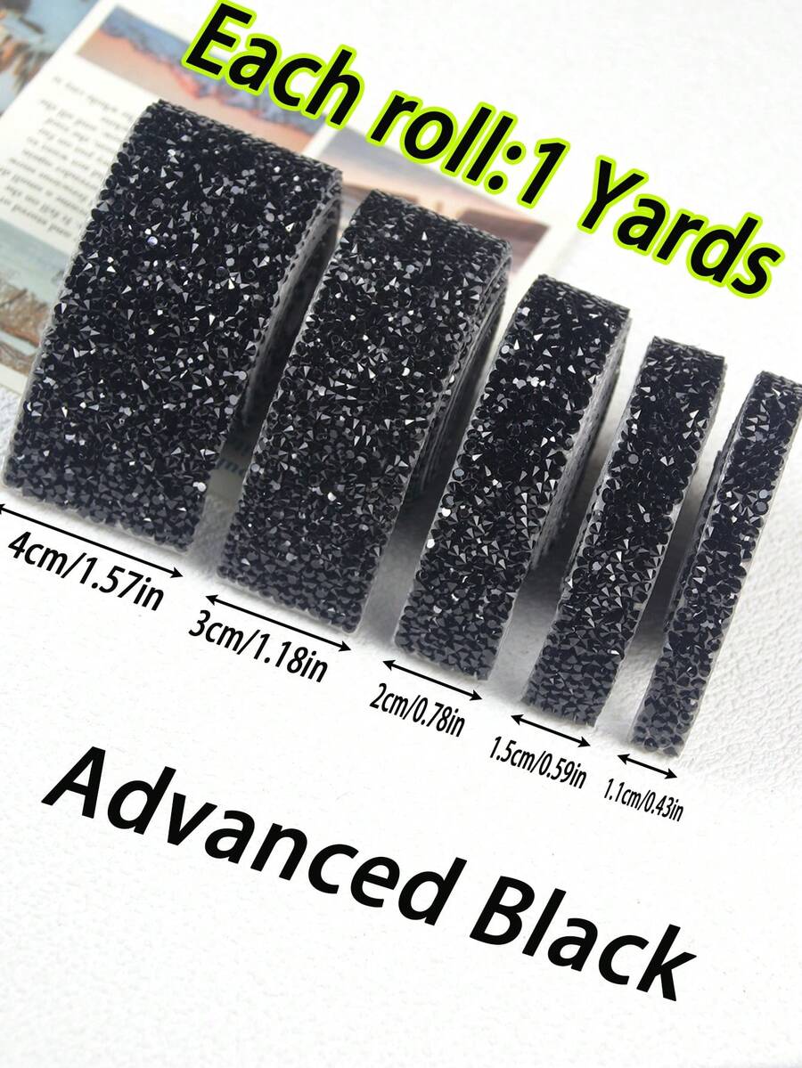 1 Roll DIY Black Self-Adhesive Rhinestone Tape, Black AB Rhinestone Strips, Diamond Crystal Rhinestone Tape Sticker Roll, Shiny Rhinestones, Suitable For Home Decor, Room Decor, Mirror, Vanity, Photo Frame, Crafts, Fabric, Car, Clothing, Bottle, Cake, Phone, Birthday, Wedding & Holiday Decoration