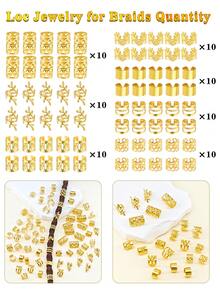 70颗波西米亚风迷你脏辫珠，复古镂空金属发夹，辫子发饰，爪子，夹子，发卡 - 金色 - 查看 3