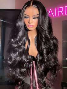 V Part Wigs Body Wave Human Hair Wig Upgrade V Part Wigs For Women Glueless V Part Wigs Brazilian Virgin Hair Body Wave Wigs Machine Made V Shape Wigs 200% Density Minimal Leave Out Curly V Part Human Hair Wigs 40 Inch - Natural Black - 查看 2