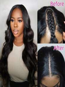 V Part Wigs Body Wave Human Hair Wig Upgrade V Part Wigs For Women Glueless V Part Wigs Brazilian Virgin Hair Body Wave Wigs Machine Made V Shape Wigs 200% Density Minimal Leave Out Curly V Part Human Hair Wigs 40 Inch - Natural Black - 查看 4