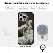 Compatible With IPhone 16 Pro Max 16e 15 Plus 14 13 12 11 XS Max XR X Goose Gathering Pattern Durable Magnetic Grip Shockproof Anti-Scratch Non-Yellowing Matte Translucent Colorful Border Protective Cellphone Case Gift - Black - View 5