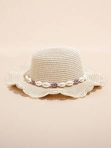 1套女童眼形配饰草帽+手环套装大檐太阳帽适合亲子户外活动春夏 - 查看 4