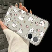 Bunnies 1pc Cute Rabbit & Floral Pattern Transparent Shockproof TPU Phone Case Compatible With Apple & Series - Multicolor - View 3