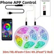 Juego de luces de tira LED de 5V Control de aplicación inalámbrica 5050 RGB Luces coloridas USB para ambiente de TV, para sala de estar, dormitorio, luces LED que parpadean para decoración de Halloween/Navidad/Luces de Navidad