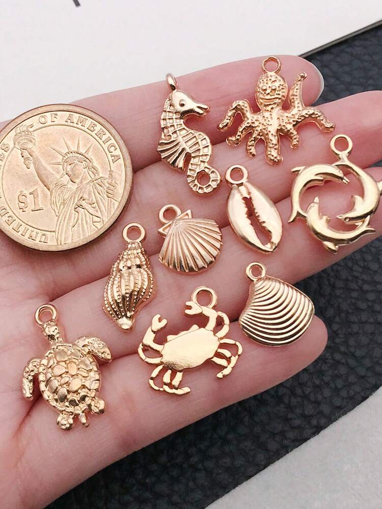 100pcs/Pack Or 20pcs/Pack Assorted Shiny Gold Metal Starfish & Butterfly DIY Jewelry Pendant, For Jewelry Making Accessories - Gold - View 3