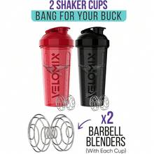 2 Pack 28oz Fitness Shaker Bottles With Stainless Steel Whisk Balls, Leakproof Protein Mixer Cup For Gym Workout School Travel, Includes Cleaning Brush & Wide Mouth Design For Easy Mixing - 92) 紅色/黑色 - 查看 3