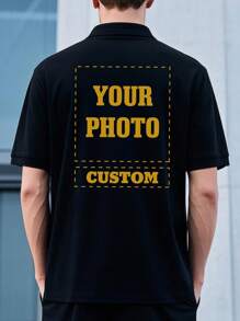 Customized Personalized Men's Polo Shirts. Upload Your Designs(Selfie/Scenery/Family Photo/Friends/Couple Photo/Patterns/Pets), Business And Company Clothing, Team Clothing,And Custom T-Shirts. Ornamental,Dawg Stylish,Fashion,Hipster,Contracted,Easy Costume,Modest Fashion,Minimal Chic,Casual Custom,Unique,Personalized Ideal Gifts For Him Family,Boyfriend,Friends,Children,Customized Men Clothing - Black - View 3