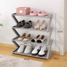 1pc 4-Tier Z-Shaped Shoe Rack, Plastic Freestanding Storage Shelf, Multifunctional Large-Capacity Storage Rack,Easy Assembly Floor Mounted Organizer For Living Room, No-Tool Installation, Stackable Home & Dorm Room Essential,Save Space, Home Organization Shoes And Boots Storage Sundries, Suitable For Corridors, Closets, Living Rooms, Bedrooms