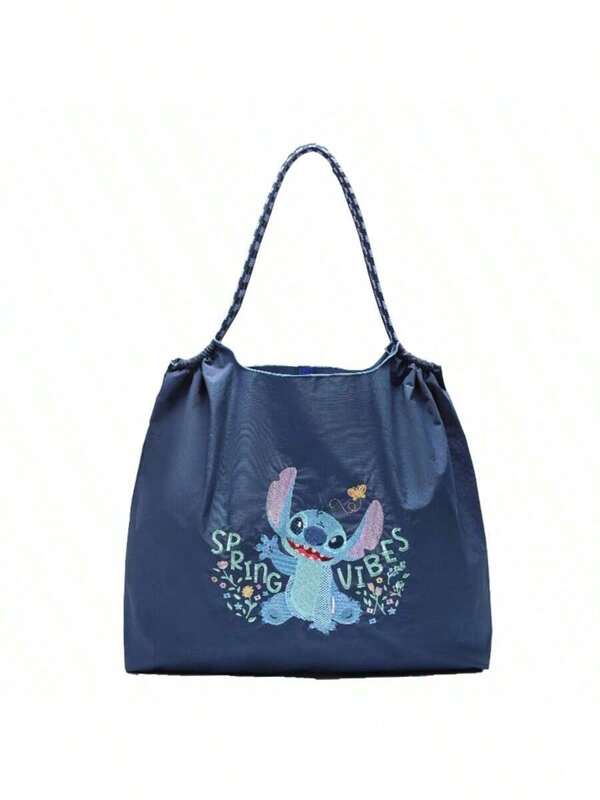 Disney Disney Stitch Collaboration Tote Bag For Women, Adorable Graphic Design, Large Capacity Carry-All Bag For Beach, Travel, Shopping, Parties And Commuting