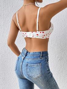 1 pieza Sujetador sexy con aros y relleno con encaje floral de cereza lindo para mujeres